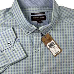Johnston & Murphy Mens Button-Down Blue Green Gingham NWT XL Shirt Premium